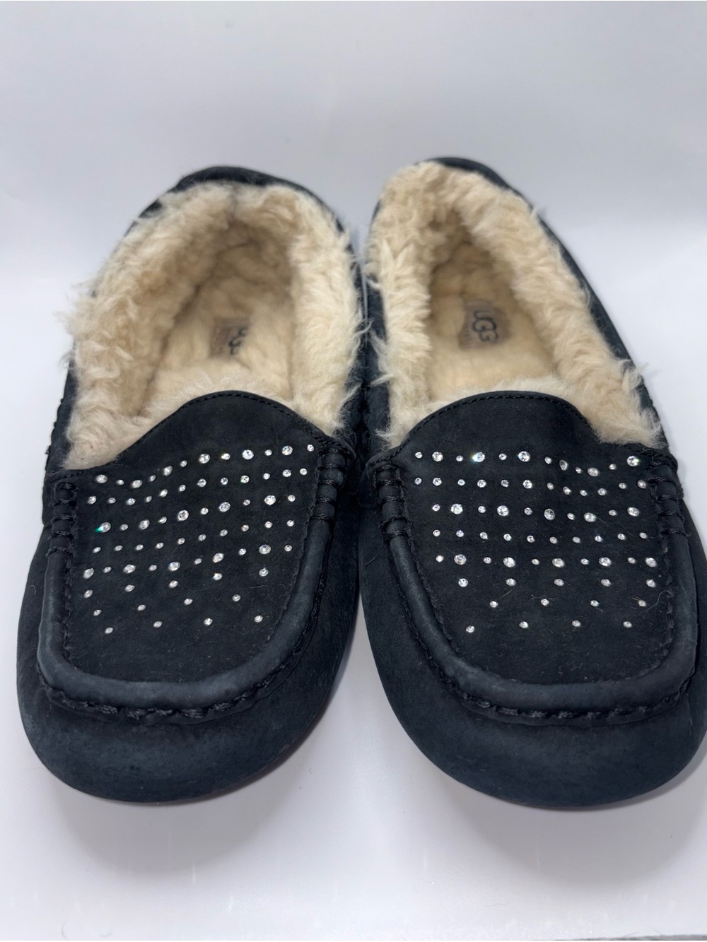 UGG Australia Ansley Studded Black Moccasin Slippers Women’s 8 Rhinestone Bling